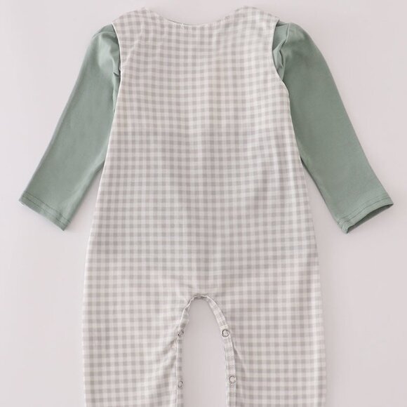 Abby and Evie Turkey French Knot Romper Set Sage Green - Picture 2 of 4